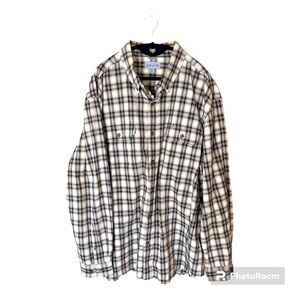 Carhartt Relaxed Fit‎ Long Sleeved Button Down Plaid Brown Blue Tan Shirt 2XL